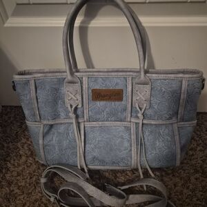 Wrangler Light Blue Embossed Floral Tote Bag